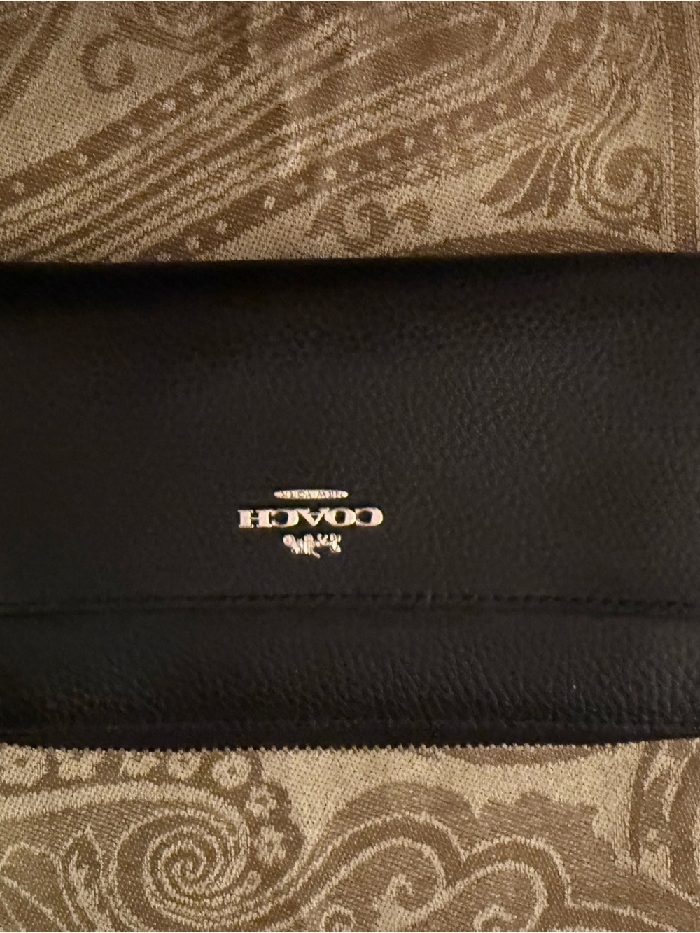 Coach Black Pebbled Leather Foldover Clutch with Silver Logo